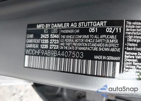 2011 Mercedes-Benz E 550 4Matic from USA, damaged, VIN WDDHF9AB9BA407503